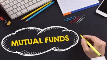 person drawing mutual funds thought bubble with keyboard