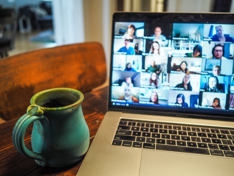Laptop Zoom meeting with mug