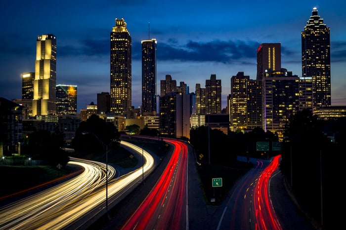 downtown Atlanta nighttime highway
