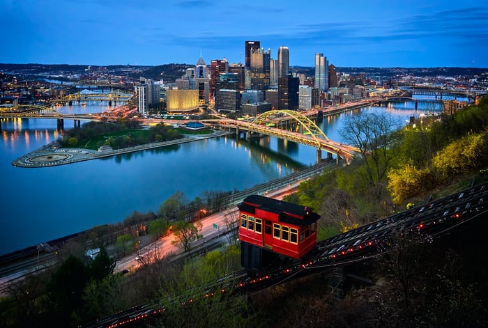 Pittsburgh, PA city skyline - night